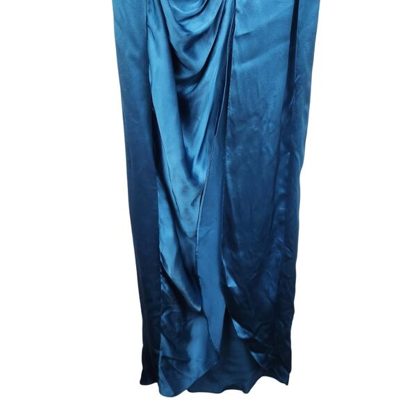 De La Vali Gin Ruched Maxi Dress in Blue Size UK 8 US 4 Long Sleeve Satin NWT - Picture 5 of 12